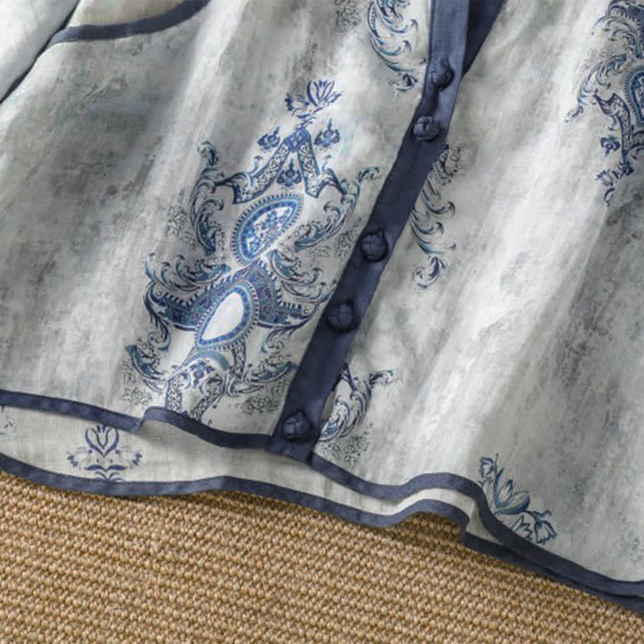 Buddha Stones 夏物カジュアルヴィンテージ風ボタンアップ花柄レディース長袖シャツ（ポケット付き） - image 5