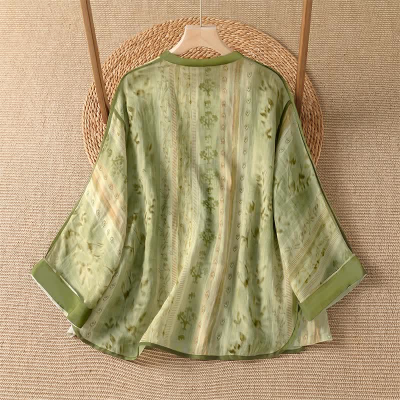 Buddha Stones 夏物カジュアルヴィンテージ風ボタンアップ花柄レディース長袖シャツ（ポケット付き） - image 7