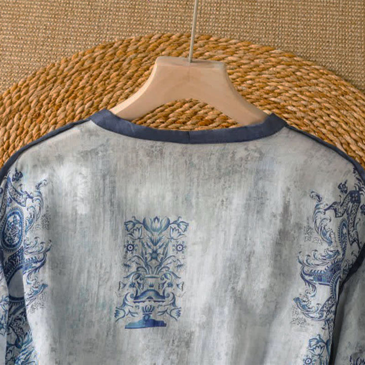 Buddha Stones 夏物カジュアルヴィンテージ風ボタンアップ花柄レディース長袖シャツ（ポケット付き） - image 3