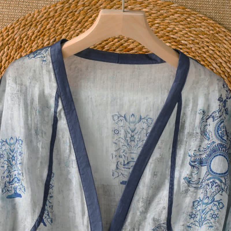 Buddha Stones 夏物カジュアルヴィンテージ風ボタンアップ花柄レディース長袖シャツ（ポケット付き） - image 2