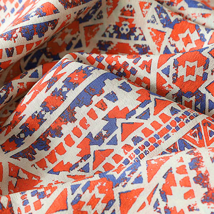 Buddha Stones 夏物 ボヘミアン ヴィンテージ レッド 幾何学模様 Vネック レディース 長袖 Tシャツ - image 7