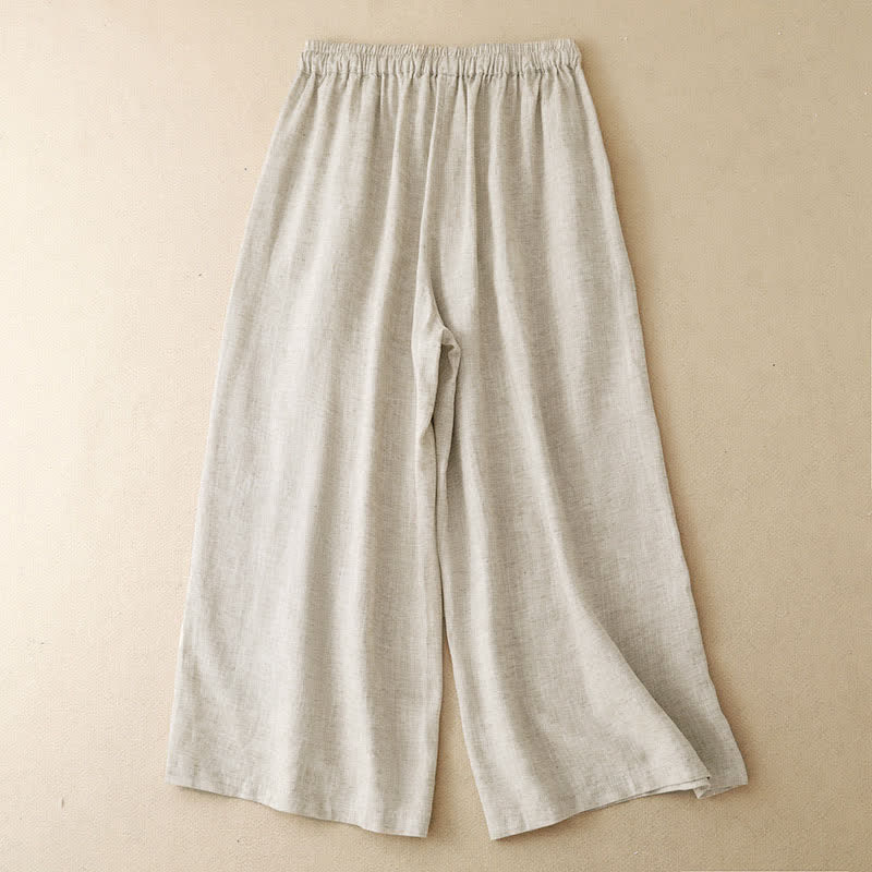 Buddha Stones 夏物カジュアル刺繍花柄カプリパンツ レディースワイドレッグパンツ ポケット付き - image 1
