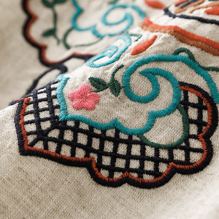 Buddha Stones 夏物カジュアル刺繍花柄カプリパンツ レディースワイドレッグパンツ ポケット付き - image 7