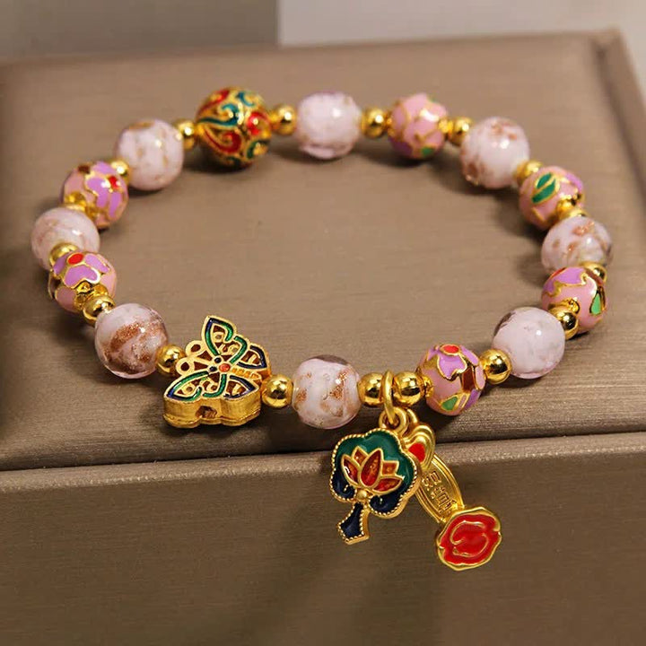 Buddha Stones ピンクの琉璃蝶蓮如意ハンドル変身チャームブレスレット - image 3