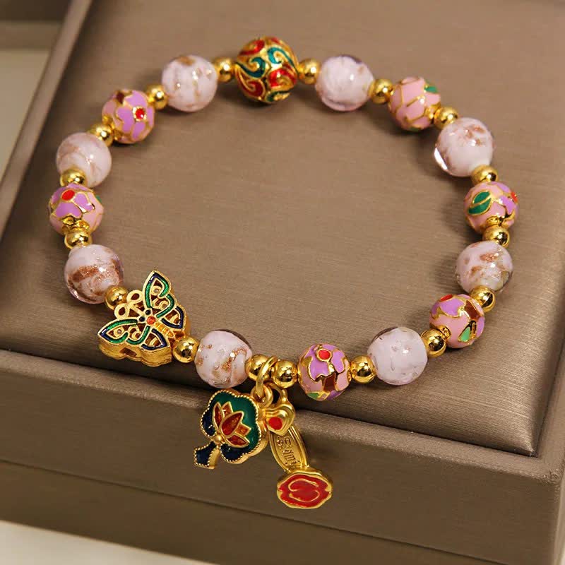 Buddha Stones ピンクの琉璃蝶蓮如意ハンドル変身チャームブレスレット - image 4