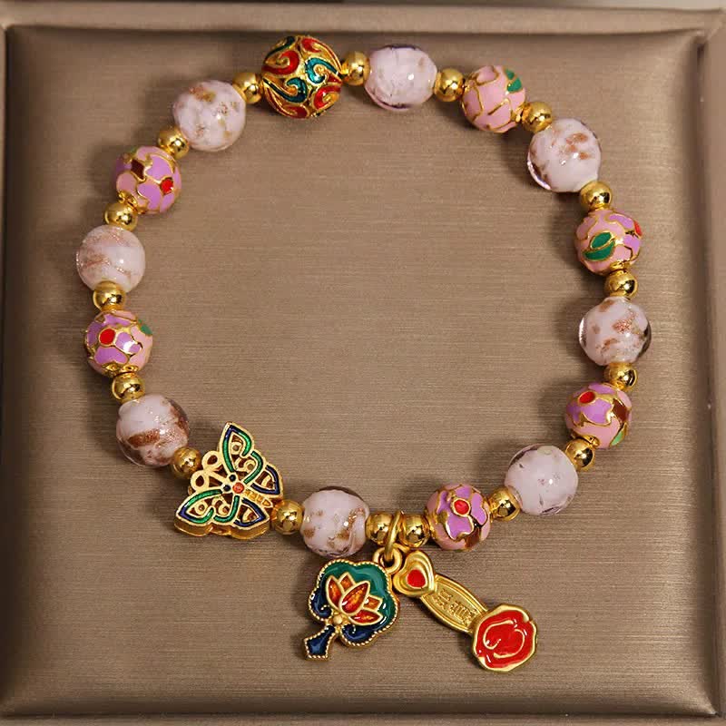 Buddha Stones ピンクの琉璃蝶蓮如意ハンドル変身チャームブレスレット - image 1