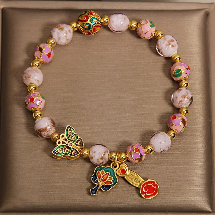 Buddha Stones ピンクの琉璃蝶蓮如意ハンドル変身チャームブレスレット - image 1