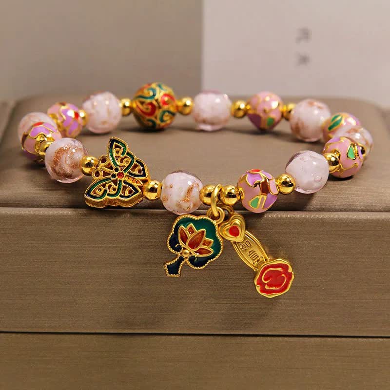 Buddha Stones ピンクの琉璃蝶蓮如意ハンドル変身チャームブレスレット - image 9