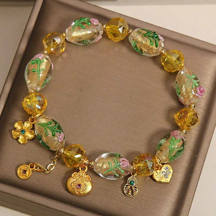 Buddha Stones 黄琉璃ファセット金袋銅貨瓢箪豊穣チャーム中国風ブレスレット - image 2