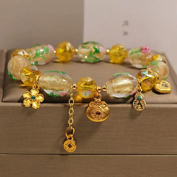 Buddha Stones 黄琉璃ファセット金袋銅貨瓢箪豊穣チャーム中国風ブレスレット - リュリ（手首周り：5.91～6.29インチ / 15～16cm） - image 0