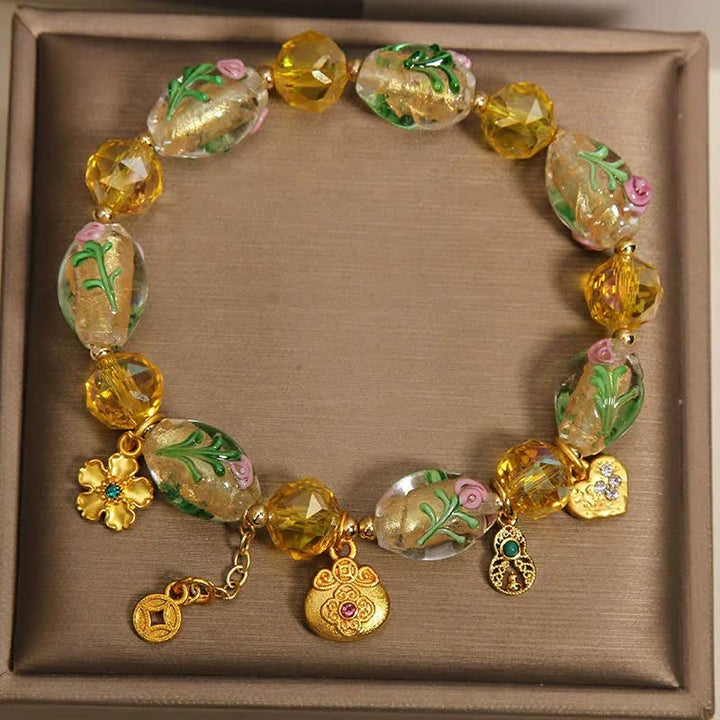 Buddha Stones 黄琉璃ファセット金袋銅貨瓢箪豊穣チャーム中国風ブレスレット - image 1