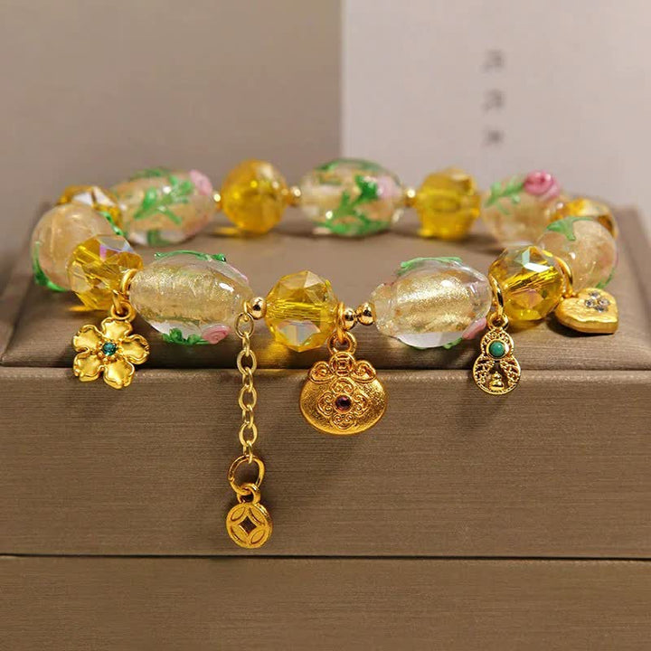 Buddha Stones 黄琉璃ファセット金袋銅貨瓢箪豊穣チャーム中国風ブレスレット - image 3