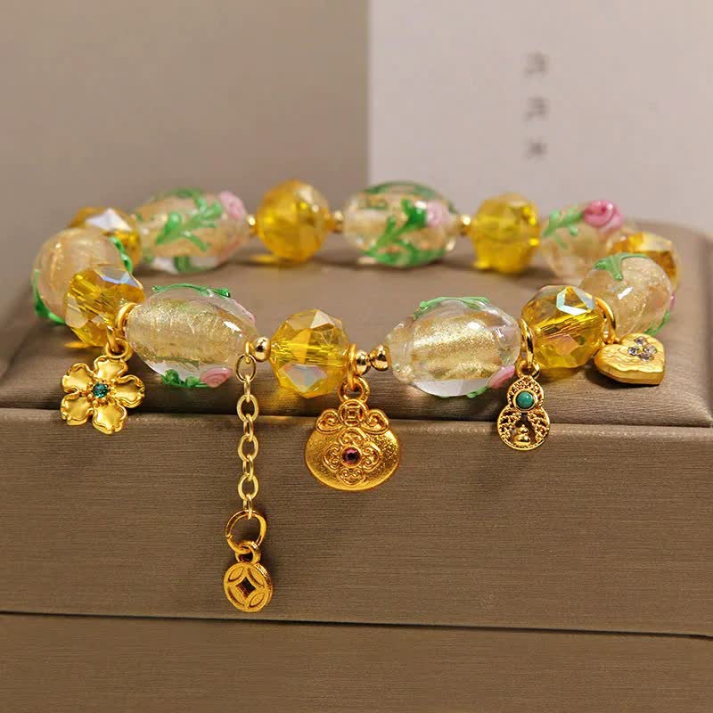 Buddha Stones 黄琉璃ファセット金袋銅貨瓢箪豊穣チャーム中国風ブレスレット - image 4