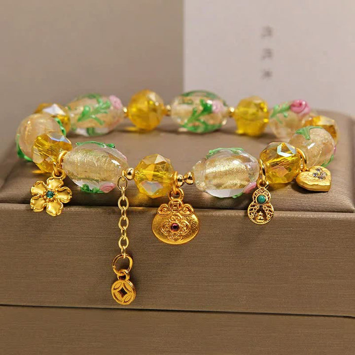 Buddha Stones 黄琉璃ファセット金袋銅貨瓢箪豊穣チャーム中国風ブレスレット - image 4