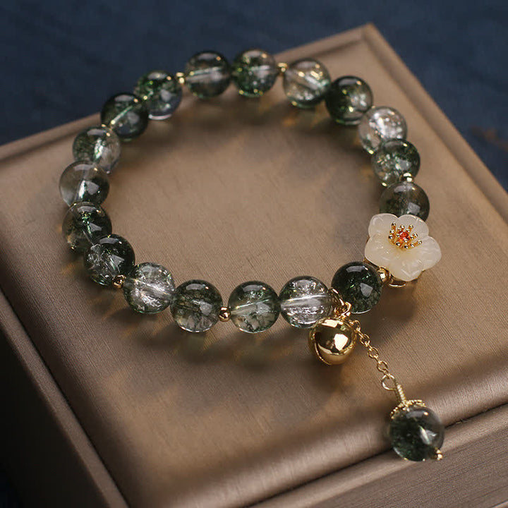 Buddha Stones グリーンファントムホワイトジェイドフラワーチャーム開運財運ブレスレット - image 2