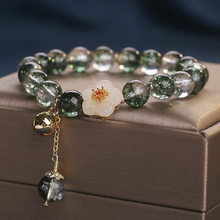 Buddha Stones グリーンファントムホワイトジェイドフラワーチャーム開運財運ブレスレット - image 4