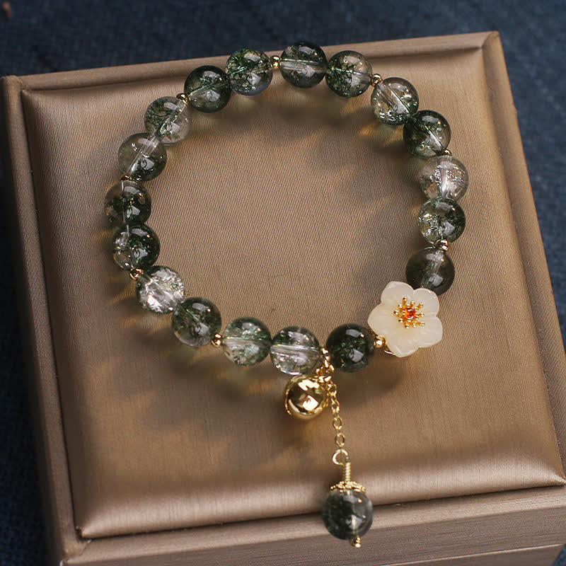 Buddha Stones グリーンファントムホワイトジェイドフラワーチャーム開運財運ブレスレット - image 1