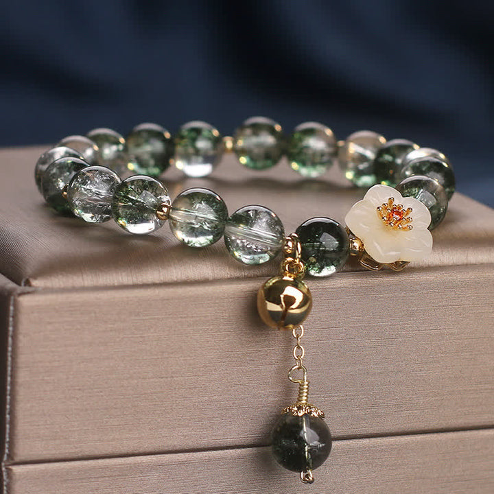 Buddha Stones グリーンファントムホワイトジェイドフラワーチャーム開運財運ブレスレット - image 3