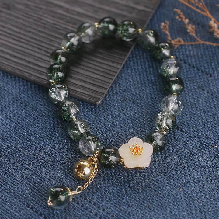 Buddha Stones グリーンファントムホワイトジェイドフラワーチャーム開運財運ブレスレット - image 10