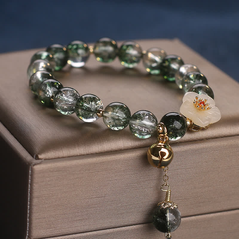 Buddha Stones グリーンファントムホワイトジェイドフラワーチャーム開運財運ブレスレット - image 8