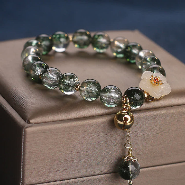 Buddha Stones グリーンファントムホワイトジェイドフラワーチャーム開運財運ブレスレット - image 8