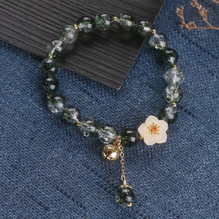 Buddha Stones グリーンファントムホワイトジェイドフラワーチャーム開運財運ブレスレット - image 12
