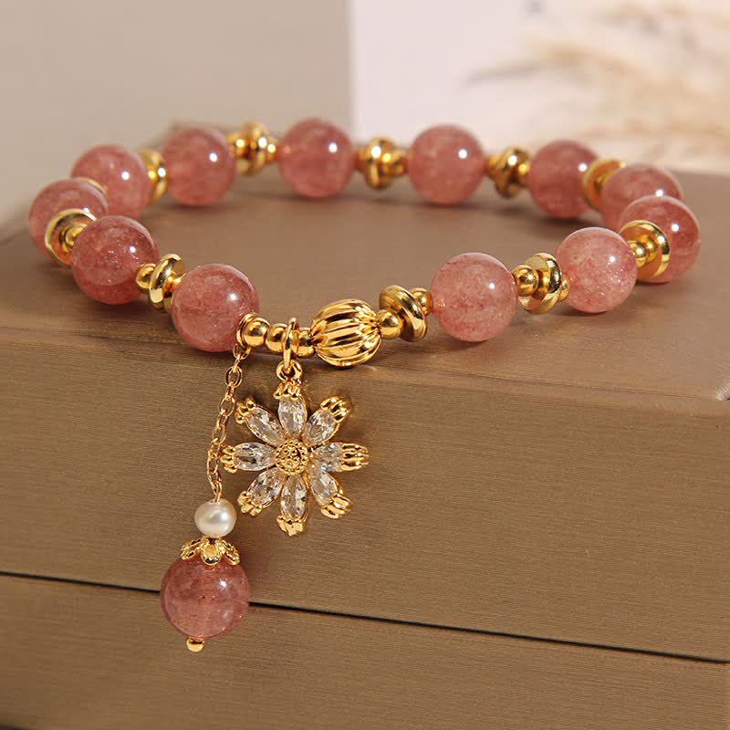 Buddha Stones ストロベリークォーツパールデイジーラブブレスレット - image 1