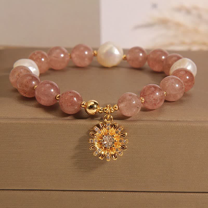Buddha Stones ストロベリークォーツパールデイジーラブブレスレット - パールデイジーフラワー（手首周り：5.91～6.29インチ／15～16cm） - image 9