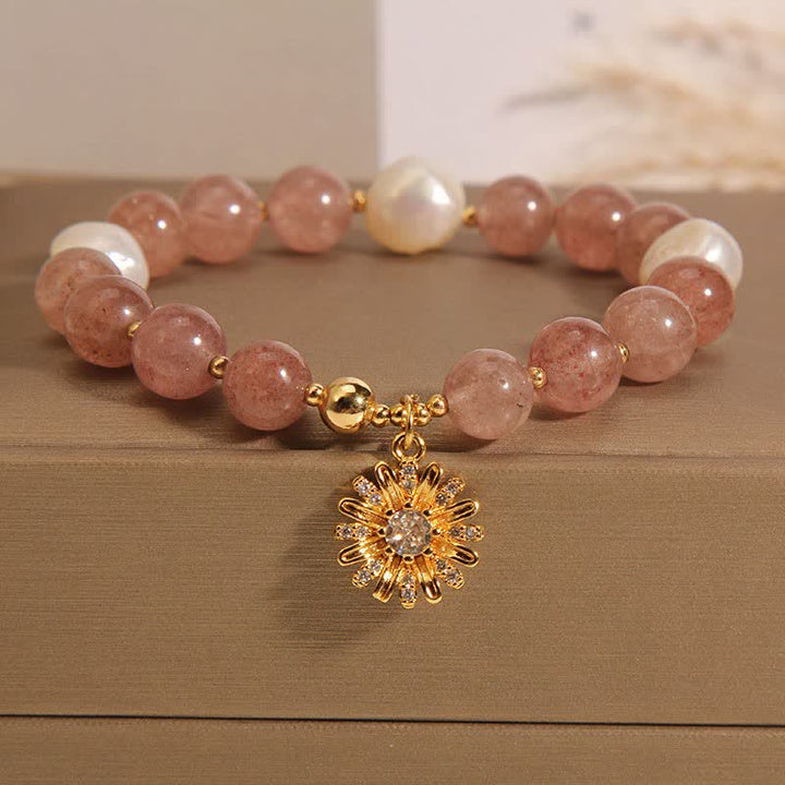 Buddha Stones ストロベリークォーツパールデイジーラブブレスレット - パールデイジーフラワー（手首周り：5.91～6.29インチ／15～16cm） - image 9