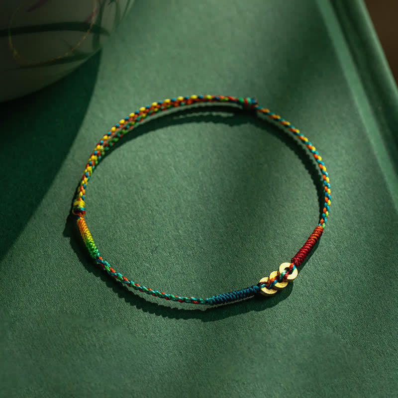 Buddha Stones 銅貨をモチーフにした手織りの赤いマルチカラーストリング幸運ブレスレット - マルチカラー（手首周り：5.91～7.48インチ / 15～19cm） - image 5