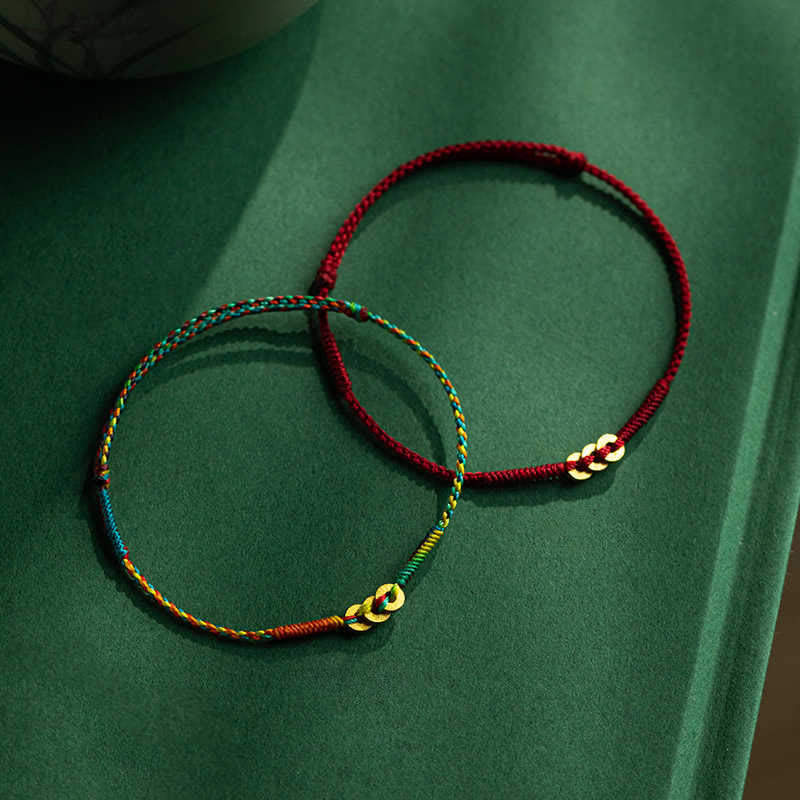 Buddha Stones 銅貨をモチーフにした手織りの赤いマルチカラーストリング幸運ブレスレット - image 15