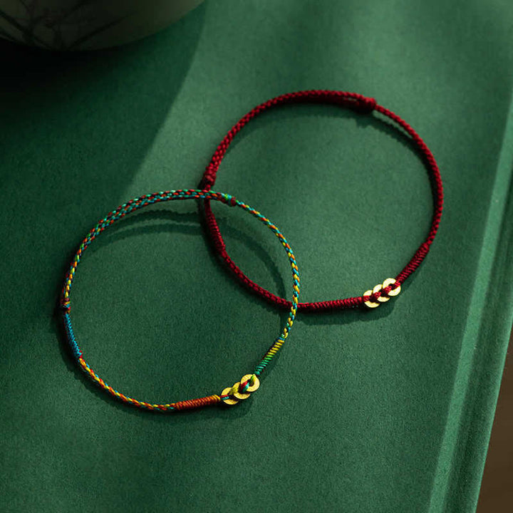 Buddha Stones 銅貨をモチーフにした手織りの赤いマルチカラーストリング幸運ブレスレット - image 15