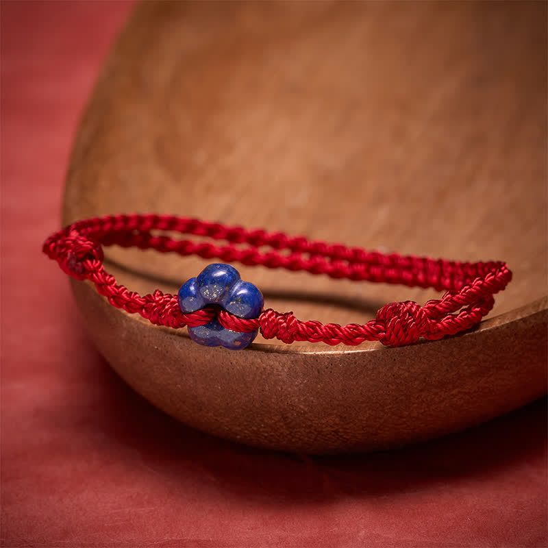 Buddha Stones 手織りの花柄ラピスラズリ赤紐の幸運ブレスレット - image 3