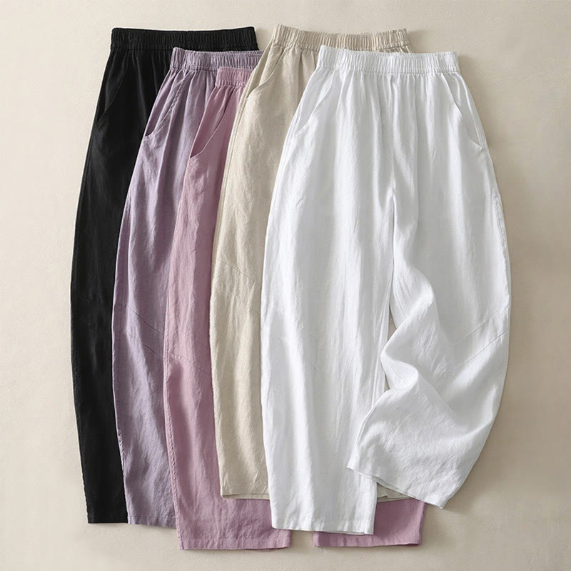 Buddha Stones夏用 デイリー 無地 ゴムウエストデザイン レディース ワイドレッグパンツ ポケット付き - image 26