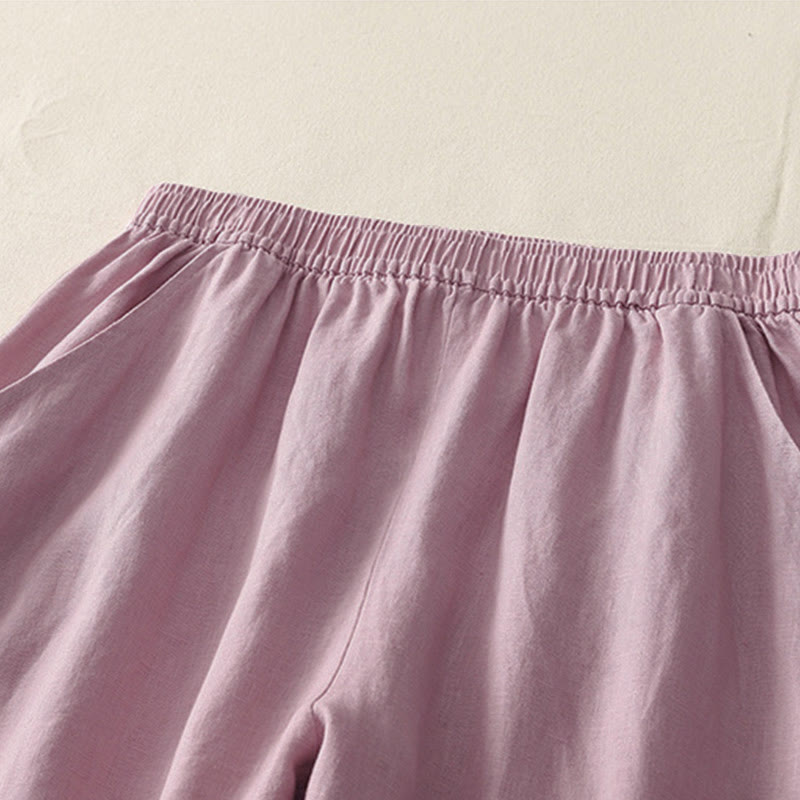 Buddha Stones夏用 デイリー 無地 ゴムウエストデザイン レディース ワイドレッグパンツ ポケット付き - image 10
