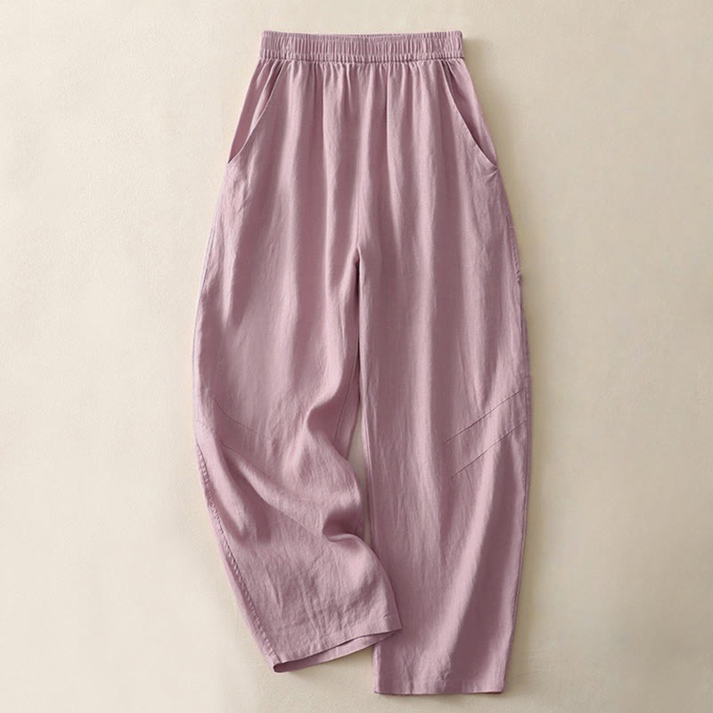 Buddha Stones夏用 デイリー 無地 ゴムウエストデザイン レディース ワイドレッグパンツ ポケット付き - バイオレット - US8-10，UK/AU12-14，EU40-42 (2XL) - image 8