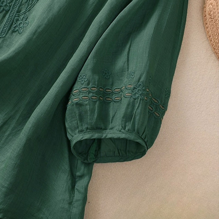 Buddha Stonesの無地花柄刺繍デザイン クルーネック パフスリーブ ハーフスリーブ レディースTシャツ - image 23