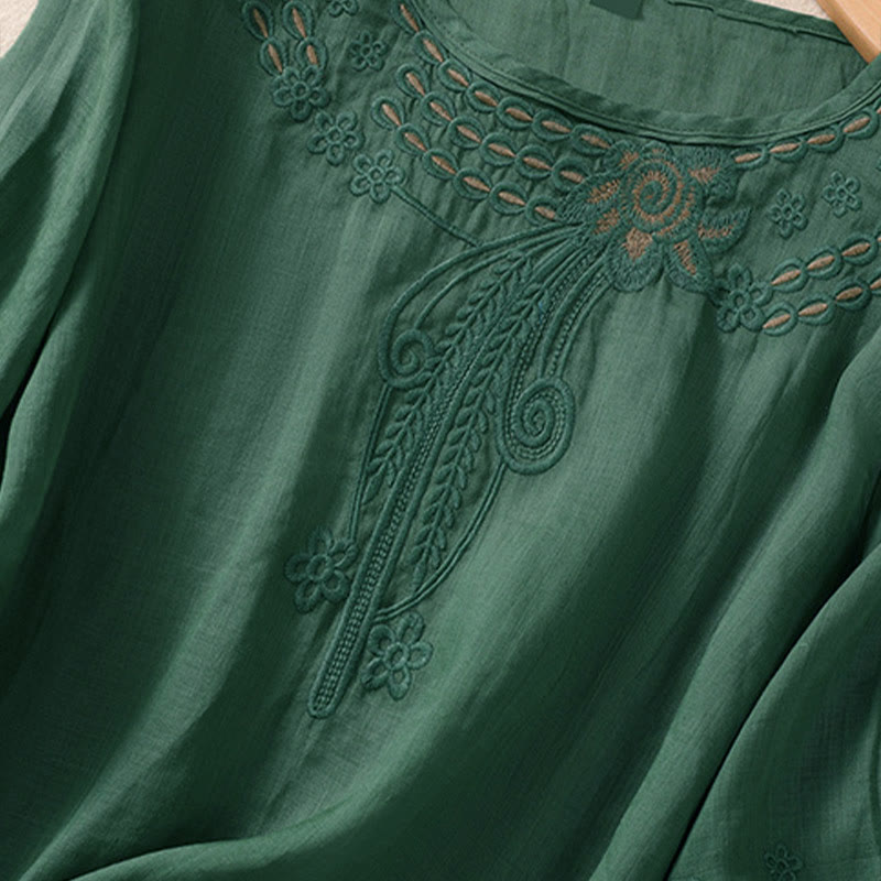 Buddha Stonesの無地花柄刺繍デザイン クルーネック パフスリーブ ハーフスリーブ レディースTシャツ - image 22