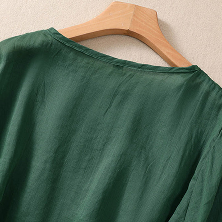 Buddha Stonesの無地花柄刺繍デザイン クルーネック パフスリーブ ハーフスリーブ レディースTシャツ - image 21