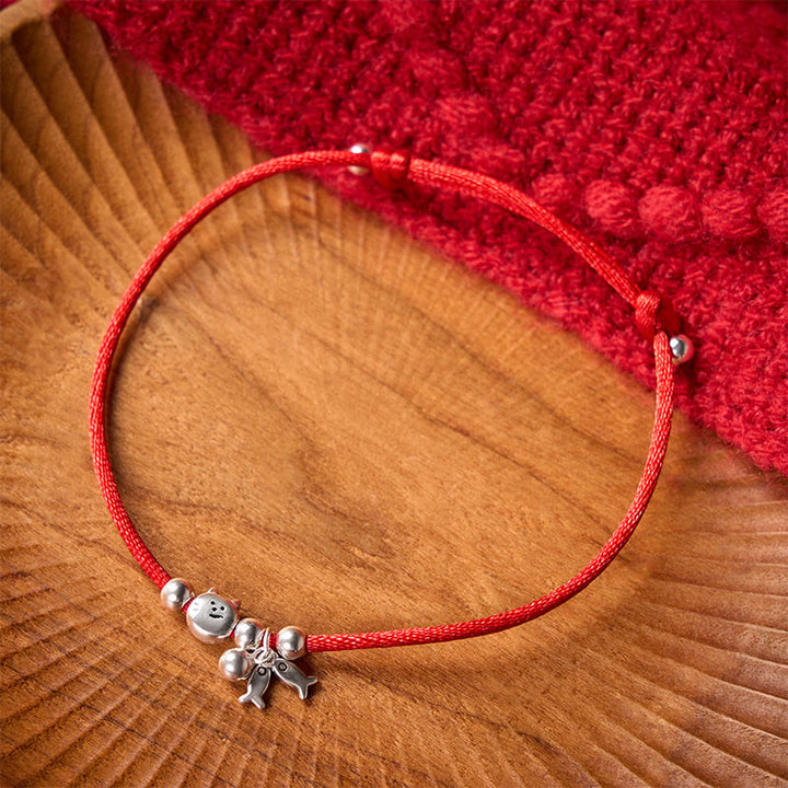 Buddha Stones 925スターリングシルバー製 かわいい猫と魚の赤紐の良縁祈願ブレスレット - image 2