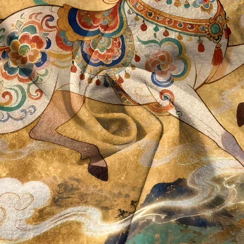 Buddha Stones 綿素材の装飾的な走る馬の模様のメンズ半袖ハーフボタンシャツ - image 9
