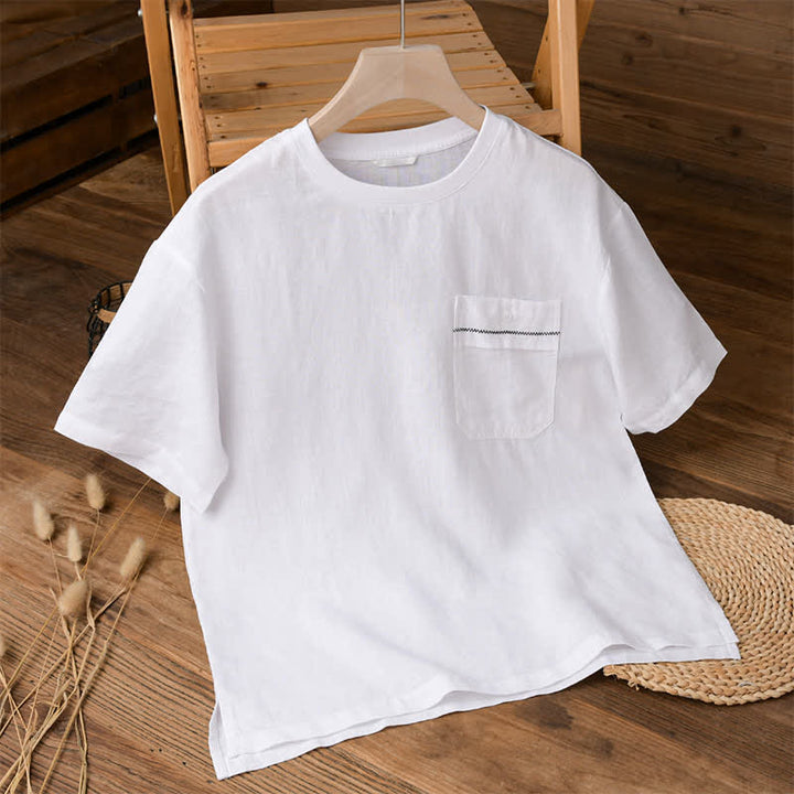 Buddha Stones 夏物カジュアルミニマリスト無地メンズ半袖Tシャツ（パッチポケット付き） - 白 - US/UK/AU42、 EU52 (3XL) - image 9
