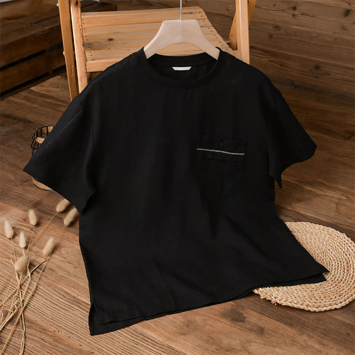 Buddha Stones 夏物カジュアルミニマリスト無地メンズ半袖Tシャツ（パッチポケット付き） - image 6