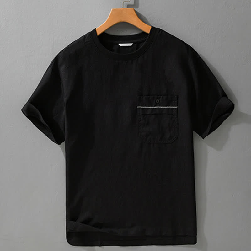 Buddha Stones 夏物カジュアルミニマリスト無地メンズ半袖Tシャツ（パッチポケット付き） - 黒 - US/UK/AU42、 EU52 (3XL) - image 5
