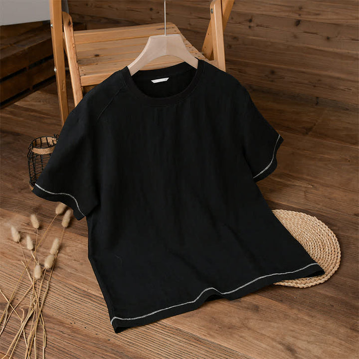 Buddha Stones 夏物カジュアル ヴィンテージウォッシュ加工 無地 メンズ半袖Tシャツ - 黒 - US/UK/AU42, EU52 （3XL） - image 3