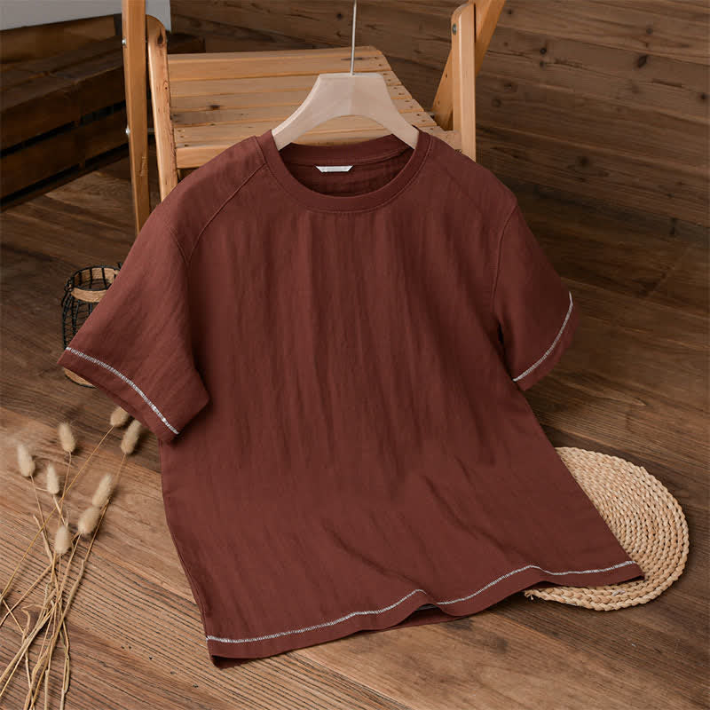 Buddha Stones 夏物カジュアル ヴィンテージウォッシュ加工 無地 メンズ半袖Tシャツ - マルーン - US/UK/AU42, EU52 （3XL） - image 0