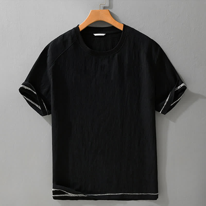 Buddha Stones 夏物カジュアル ヴィンテージウォッシュ加工 無地 メンズ半袖Tシャツ - image 4