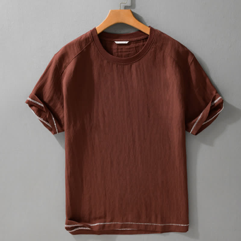 Buddha Stones 夏物カジュアル ヴィンテージウォッシュ加工 無地 メンズ半袖Tシャツ - image 1