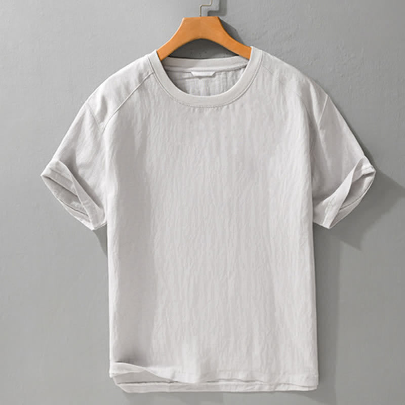 Buddha Stones 夏物カジュアル ヴィンテージウォッシュ加工 無地 メンズ半袖Tシャツ - image 7