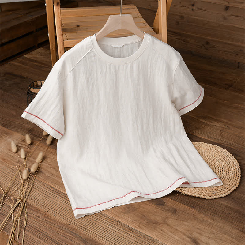 Buddha Stones 夏物カジュアル ヴィンテージウォッシュ加工 無地 メンズ半袖Tシャツ - 白 - US/UK/AU42, EU52 （3XL） - image 9
